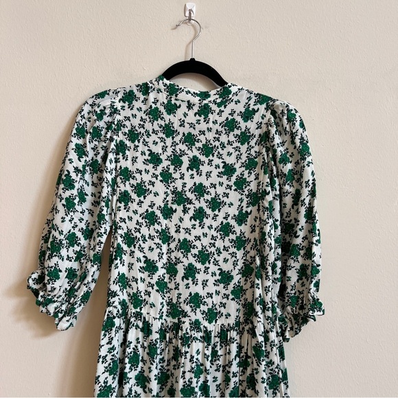 ZARA OYSTER WHITE GREEN FLORAL PRINT DRESS MAXI - Picture 5 of 8